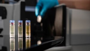 Particle samples in test tubes.