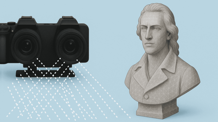The principle of stereophotogrammetry with structured illumination as applied in our research. By combining dual-camera triangulation with precisely patterned light projection, this technique enables high-resolution 3D reconstruction of complex surfaces, forming the basis for quantitative structural analysis in industrial, clinical and life-science applications.